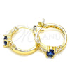 Oro Laminado Small Hoop, Gold Filled Style Baguette Design, with Sapphire Blue and White Cubic Zirconia, Polished, Golden Finish, 02.210.0303.2.15