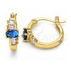Oro Laminado Small Hoop, Gold Filled Style Baguette Design, with Sapphire Blue and White Cubic Zirconia, Polished, Golden Finish, 02.210.0303.2.15