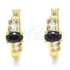 Oro Laminado Small Hoop, Gold Filled Style Baguette Design, with Black and White Cubic Zirconia, Polished, Golden Finish, 02.210.0303.3.15