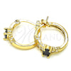 Oro Laminado Small Hoop, Gold Filled Style Baguette Design, with Black and White Cubic Zirconia, Polished, Golden Finish, 02.210.0303.3.15