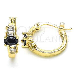Gold Filled Hoop Earrings — Small Hoop Baguette Design with Black and White — main product view — SKU 127613 | Oro Laminado aretes de aro — Small Hoop Baguette diseño with negro and blanco — SKU 127613