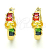 Oro Laminado Small Hoop, Gold Filled Style Baguette Design, with Multicolor Cubic Zirconia, Polished, Golden Finish, 02.210.0303.4.15