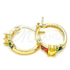 Oro Laminado Small Hoop, Gold Filled Style Baguette Design, with Multicolor Cubic Zirconia, Polished, Golden Finish, 02.210.0303.4.15
