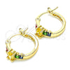 Oro Laminado Small Hoop, Gold Filled Style Baguette Design, with Multicolor Cubic Zirconia, Polished, Golden Finish, 02.210.0303.4.15