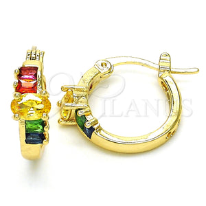 Gold Filled Hoop Earrings — Small Hoop Baguette Design with Multicolor Cubic Zirconia — main product view — SKU 127614 | Oro Laminado aretes de aro — Small Hoop Baguette diseño with Multicolor Cubic Zirconia — SKU 127614