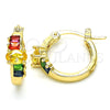 Oro Laminado Small Hoop, Gold Filled Style Baguette Design, with Multicolor Cubic Zirconia, Polished, Golden Finish, 02.210.0303.4.15