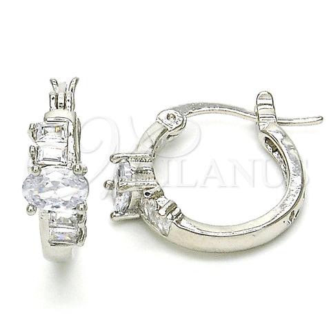 Rhodium Plated Small Hoop, with White Cubic Zirconia, Polished, Rhodium Finish, 02.210.0303.5.15