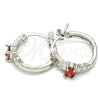 Rhodium Plated Small Hoop, with Garnet and White Cubic Zirconia, Polished, Rhodium Finish, 02.210.0303.6.15