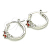 Rhodium Plated Small Hoop, with Garnet and White Cubic Zirconia, Polished, Rhodium Finish, 02.210.0303.6.15