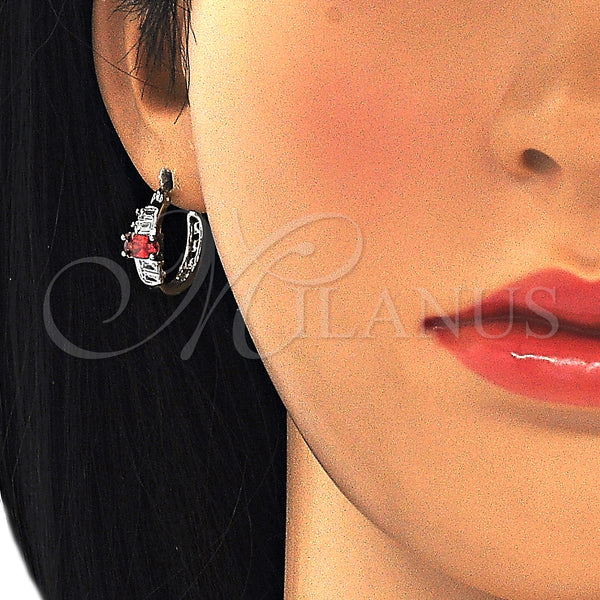 White Gold Filled Hoop Earrings — Small Hoop with Garnet and White Cubic Zirconia — alternate product view — SKU 127616 | Oro Laminado Blanco aretes de aro — Small Hoop with Garnet and blanco Cubic Zirconia — SKU 127616