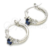 Rhodium Plated Small Hoop, with Sapphire Blue and White Cubic Zirconia, Polished, Rhodium Finish, 02.210.0303.7.15
