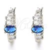 Rhodium Gold Filled Small Hoop, with Sapphire Blue and White Cubic Zirconia, Polished, Rhodium Finish, 02.210.0303.7.15