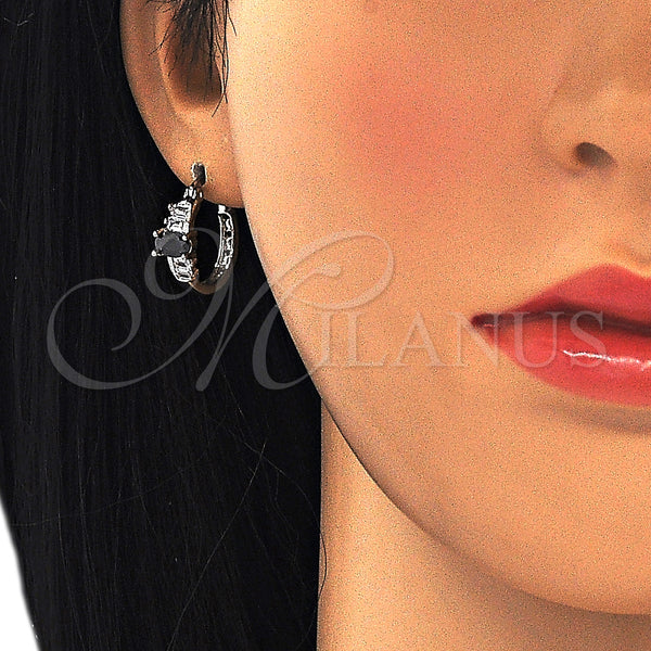 White Gold Filled Hoop Earrings — Small Hoop with Black and White Cubic Zirconia — alternate product view — SKU 127618 | Oro Laminado Blanco aretes de aro — Small Hoop with negro and blanco Cubic Zirconia — SKU 127618