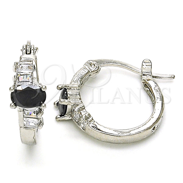White Gold Filled Hoop Earrings — Small Hoop with Black and White Cubic Zirconia — main product view — SKU 127618 | Oro Laminado Blanco aretes de aro — Small Hoop with negro and blanco Cubic Zirconia — SKU 127618