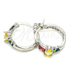 Rhodium Plated Small Hoop, with Multicolor Cubic Zirconia, Polished, Rhodium Finish, 02.210.0303.9.15