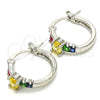 Rhodium Plated Small Hoop, with Multicolor Cubic Zirconia, Polished, Rhodium Finish, 02.210.0303.9.15