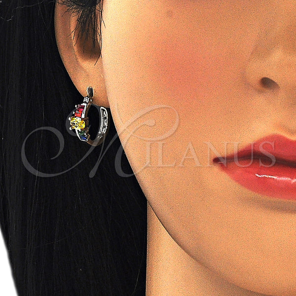 White Gold Filled Hoop Earrings — Small Hoop with Multicolor Cubic Zirconia Polished 02. — alternate product view — SKU 127619 | Oro Laminado Blanco aretes de aro — Small Hoop with Multicolor Cubic Zirconia pulido 02. — SKU 127619