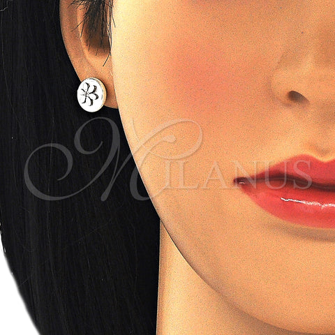 Stainless Steel Stud Earring, Flower Design, with White Crystal and Ivory Pearl, Polished, Steel Finish, 02.271.0028