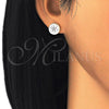 Stainless Steel Stud Earring, Flower Design, with White Crystal and Ivory Pearl, Polished, Steel Finish, 02.271.0028