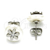 Stainless Steel Stud Earring, Flower Design, with White Crystal and Ivory Pearl, Polished, Steel Finish, 02.271.0028
