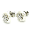 Stainless Steel Stud Earring, Flower Design, with White Crystal and Ivory Pearl, Polished, Steel Finish, 02.271.0028
