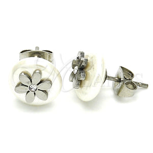 Stainless Steel Ring — Stud Earring Flower Design with White Crystal and — main product view — SKU 127626 | Acero Inoxidable anillo — Stud Earring flor diseño with cristal blanco and — SKU 127626