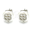 Stainless Steel Stud Earring, Four-leaf Clover Design, with Ivory Pearl, Polished, Steel Finish, 02.271.0032