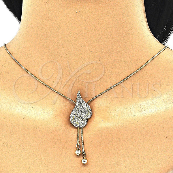 Oro Laminado Earring and Pendant Adult Set, Gold Filled Style with White Crystal, Polished, Golden Finish, 10.160.0158