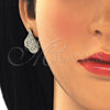 Oro Laminado Earring and Pendant Adult Set, Gold Filled Style with White Crystal, Polished, Golden Finish, 10.160.0158