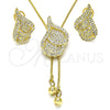 Oro Laminado Earring and Pendant Adult Set, Gold Filled Style with White Crystal, Polished, Golden Finish, 10.160.0158