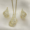 Oro Laminado Earring and Pendant Adult Set, Gold Filled Style with White Crystal, Polished, Golden Finish, 10.160.0158