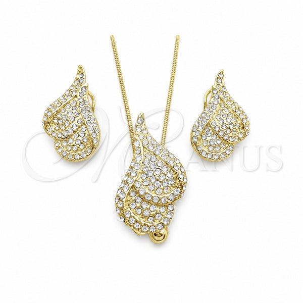 Oro Laminado Earring and Pendant Adult Set, Gold Filled Style with White Crystal, Polished, Golden Finish, 10.160.0158