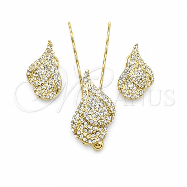 Oro Laminado Earring and Pendant Adult Set, Gold Filled Style with White Crystal, Polished, Golden Finish, 10.160.0158