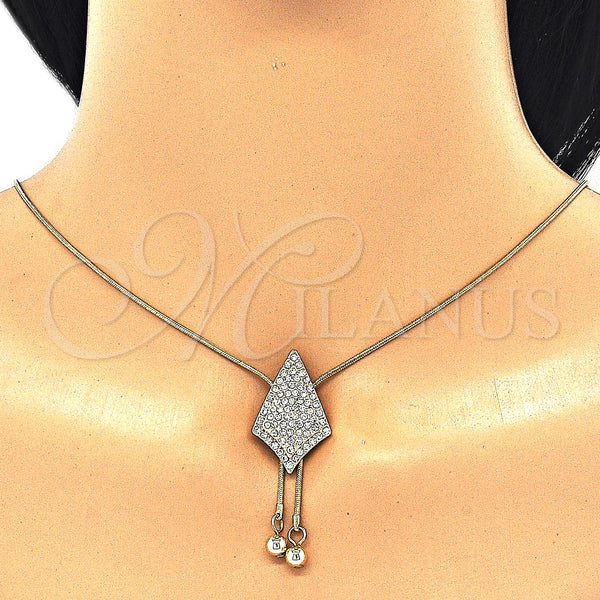Oro Laminado Earring and Pendant Adult Set, Gold Filled Style with White Crystal, Polished, Golden Finish, 10.160.0161