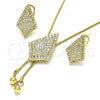 Oro Laminado Earring and Pendant Adult Set, Gold Filled Style with White Crystal, Polished, Golden Finish, 10.160.0161