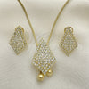 Oro Laminado Earring and Pendant Adult Set, Gold Filled Style with White Crystal, Polished, Golden Finish, 10.160.0161