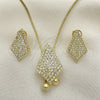 Oro Laminado Earring and Pendant Adult Set, Gold Filled Style with White Crystal, Polished, Golden Finish, 10.160.0161