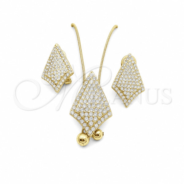 Oro Laminado Earring and Pendant Adult Set, Gold Filled Style with White Crystal, Polished, Golden Finish, 10.160.0161