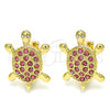 Oro Laminado Huggie Hoop, Gold Filled Style Turtle Design, with Pink and White Crystal, Polished, Golden Finish, 02.348.0001.4.15