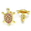 Oro Laminado Huggie Hoop, Gold Filled Style Turtle Design, with Pink and White Crystal, Polished, Golden Finish, 02.348.0001.4.15