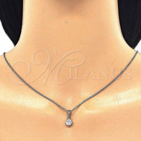 Stainless Steel Pendant Necklace, with White Cubic Zirconia, Polished, Steel Finish, 04.63.1391.18 (02 MM Thickness, 18 Inches Length)