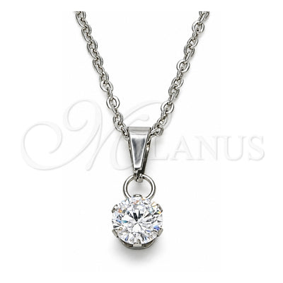Stainless Steel Pendant Necklace, with White Cubic Zirconia, Polished, Steel Finish, 04.63.1391.18 (02 MM Thickness, 18 Inches Length)