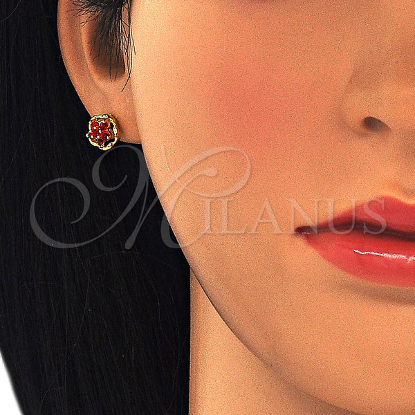 Gold Filled Ring — Stud Earring Flower Design with Garnet Cubic Zirconia — alternate product view — SKU 127651 | Oro Laminado anillo — Stud Earring flor diseño with Garnet Cubic Zirconia — SKU 127651