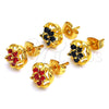 Oro Laminado Stud Earring, Gold Filled Style Flower Design, with Garnet Cubic Zirconia, Polished, Golden Finish, 02.349.0001