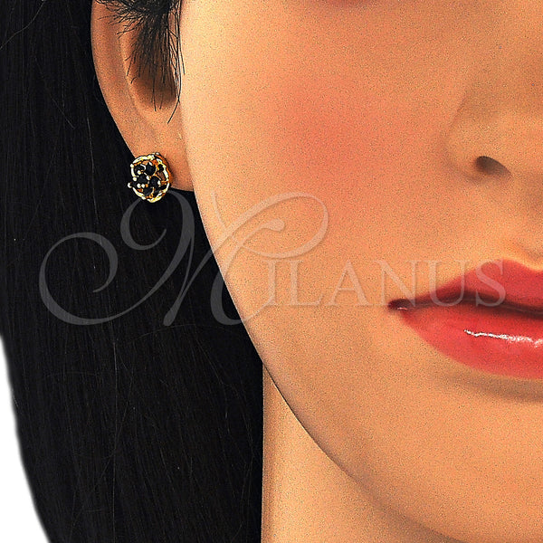 Gold Filled Ring — Stud Earring Flower Design with Black Cubic Zirconia — alternate product view — SKU 127652 | Oro Laminado anillo — Stud Earring flor diseño with negro Cubic Zirconia — SKU 127652