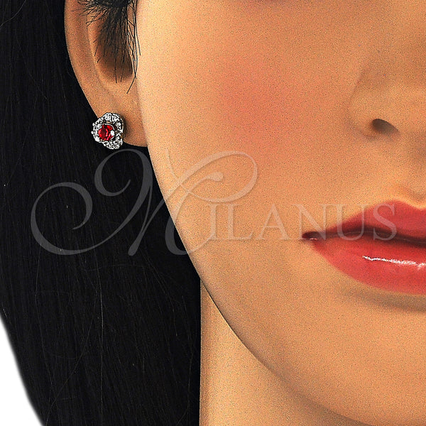 White Gold Filled Ring — Stud Earring with Garnet and White Cubic Zirconia — alternate product view — SKU 127654 | Oro Laminado Blanco anillo — Stud Earring with Garnet and blanco Cubic Zirconia — SKU 127654