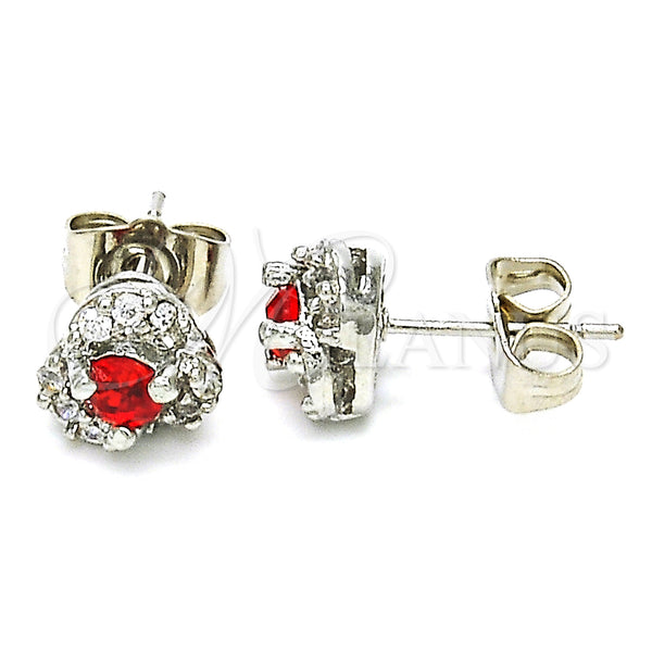 White Gold Filled Ring — Stud Earring with Garnet and White Cubic Zirconia — main product view — SKU 127654 | Oro Laminado Blanco anillo — Stud Earring with Garnet and blanco Cubic Zirconia — SKU 127654