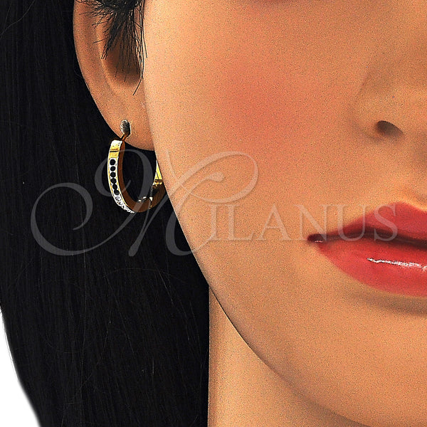 Stainless Steel Hoop Earrings — Huggie Hoop with Black and White Crystal Polished — alternate product view — SKU 127674 | Acero Inoxidable aretes de aro — Huggie Hoop with negro and cristal blanco pulido — SKU 127674