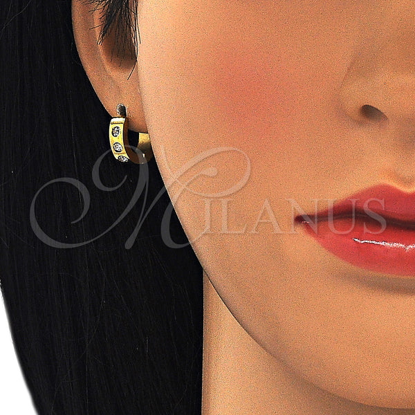 Stainless Steel Hoop Earrings — Huggie Hoop with White Crystal Polished 02. — alternate product view — SKU 127675 | Acero Inoxidable aretes de aro — Huggie Hoop with cristal blanco pulido 02. — SKU 127675