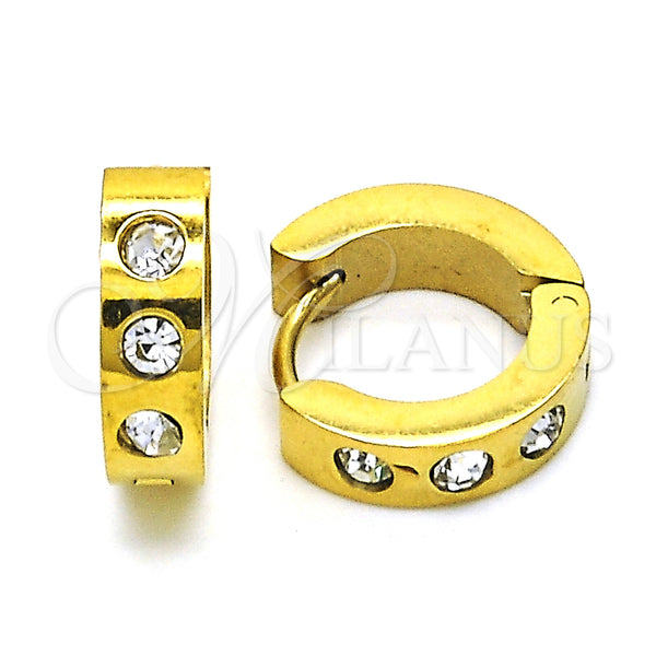 Stainless Steel Hoop Earrings — Huggie Hoop with White Crystal Polished 02. — main product view — SKU 127675 | Acero Inoxidable aretes de aro — Huggie Hoop with cristal blanco pulido 02. — SKU 127675